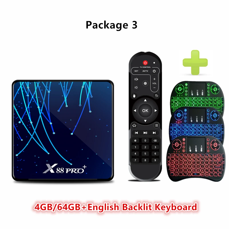 HAAYOT Android 9 tv Box Восьмиядерный медиаплеер коробка RK3368 Восьмиядерный 4 Гб 64 Гб/128 Гб Rom 4K IP tv Box X88 Pro+ ТВ-приставка - Цвет: 4G 64G En Backlit