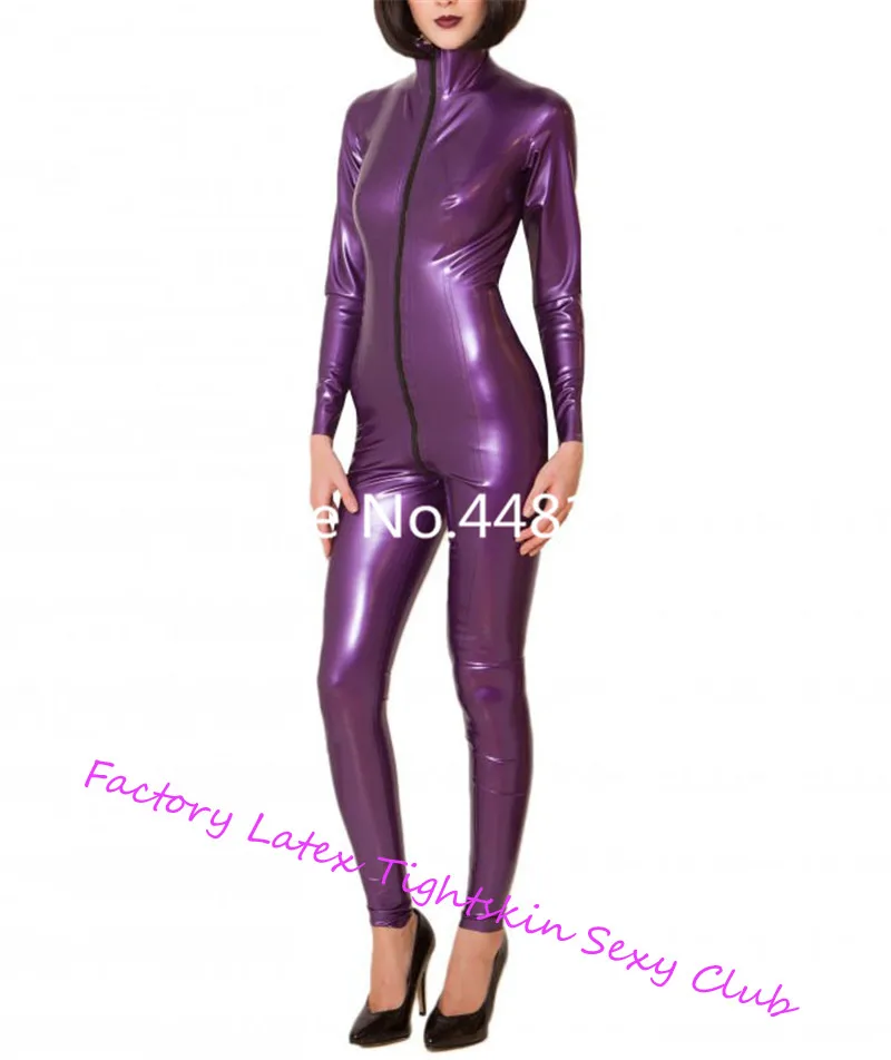 Classic Design Latex Rubber Purple Catsuit Sexy Women's Latex Bodysuit