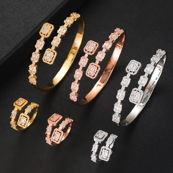 

missvikki New Trendy Luxury Stackable Statement Bangle Rings Set For Women Wedding Cubic Zircon Crystal CZ Dubai Bracelet