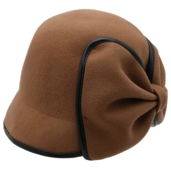 

Women's Wool Fedora Hat Decorated Bow Tie Fedora Female Beret Fisherman Hat