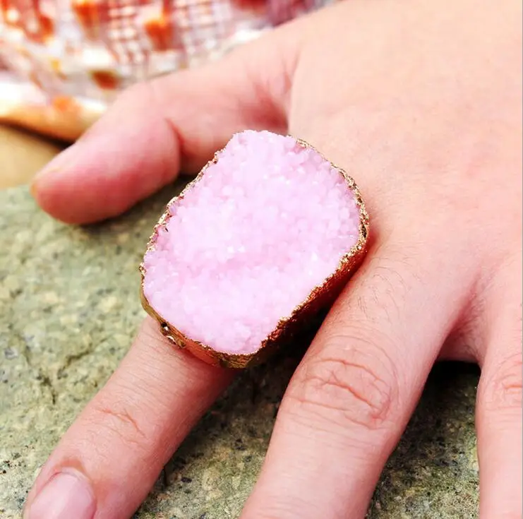 

European Geometric Irregular Natural Stone Ring For Women Jewelry Boho Crystal Drusy Druzy Rings Woman Wedding Ring