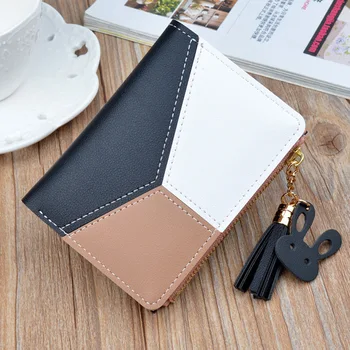 

Credit Card Holder Wallets Purse Zipper Tassel Geometric Short Design for Coin H9