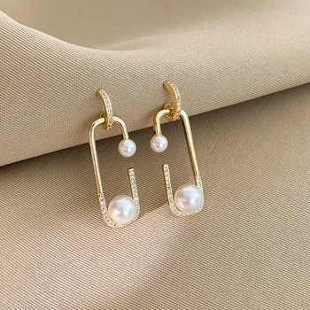 

2020 New Arrival Vintage Simulated-pearl Geometric Dangle Earrings For Women Fashion Crystal Pendant Jewelry