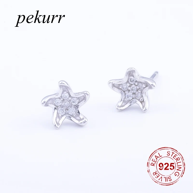 

Pekurr 925 Sterling Silver 3D Starfish Women Stud Earrings Fashion Jewelry Fine Accesories Tiff Vivid Sea Marine life