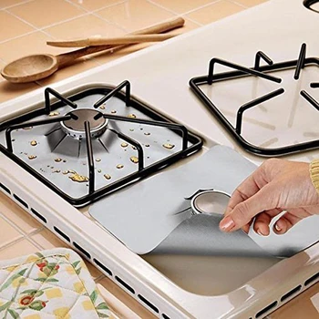 

4pcs Square Gas Hob Gas Burner Cooker Protector Washable Heat Resistant Reusable Non Stick Easy Clean Anti Fouling Pad