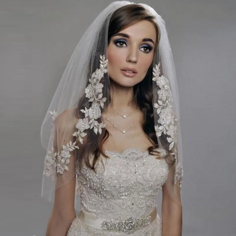 

Mariage One Layer Cathedral Comb Lace Edge Applique Bridal Veil Wedding Accessories Veu De Noiva