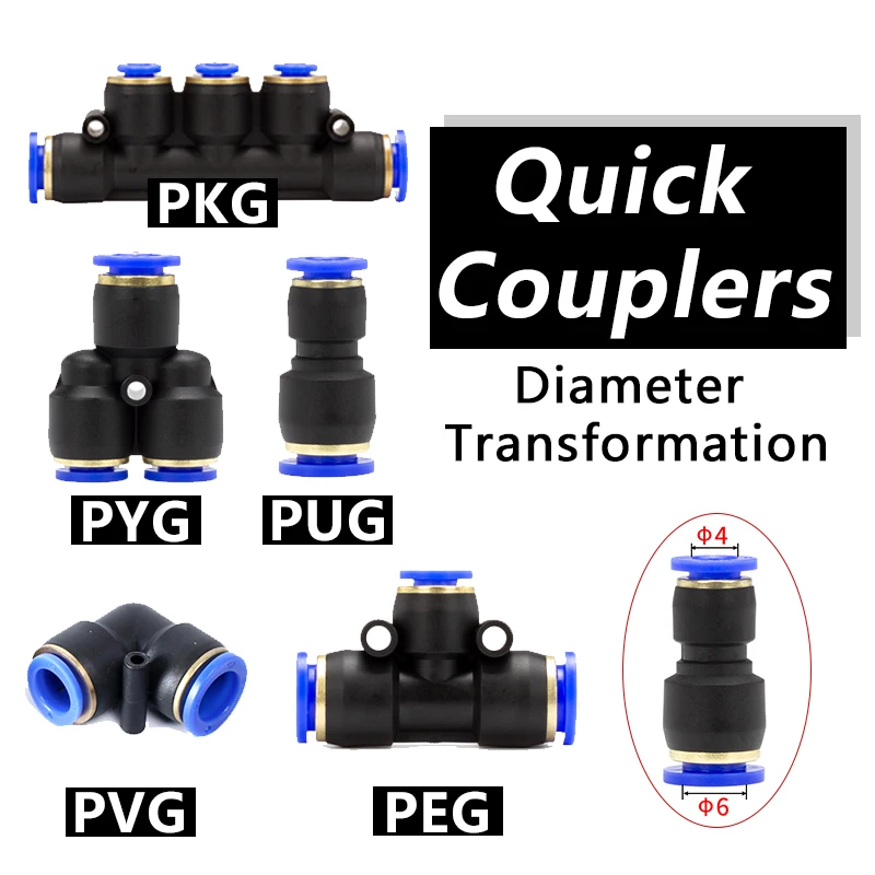 Raccordi Pneumatici Pg/Peg/Pvg/Pkg Tubi Dell'Acqua E Connettori Per Tubi Spinta Diretta Da 6 A 16Mm Raccordi Rapidi Per Tubi In Plastica