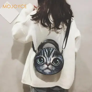 

Girls Round Shoulder Bag Women Vintage Cat Circular Messenger Crossbody Bag Plush Handbag Shoulder Bags Dropshipping