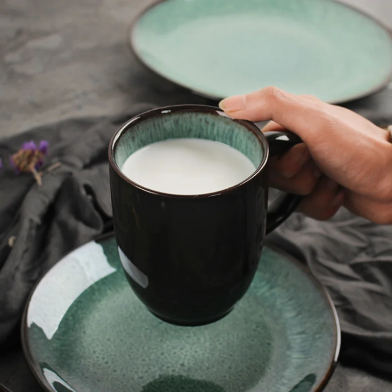 Green Gem Bowl Dish Nordic Ceramics Noodle Soup Salad Bowls Mug Set Milk Espresso Coffee Cups Household Pasta Dishes Dinnerware