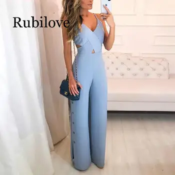 

Crisscross Spaghetti Strap Button Slit Side Jumpsuit
