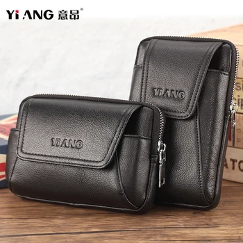 

Brand Genuine Leather Men's Designer Fanny Waist Packs Hip Belt Money Bag 6 Inch Mobile Phone Pouch Small Men's Belly Bum Bags