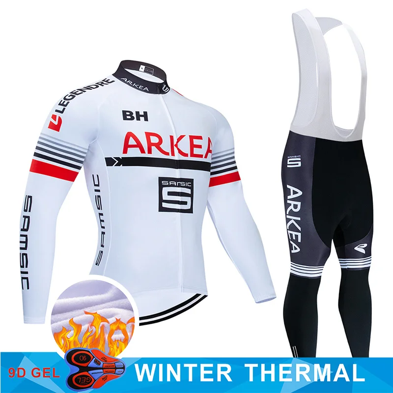 Красный Pro Team ARKEA Велоспорт Джерси 9D Bib набор MTB Франция Мужская одежда для велосепидистов Зимняя Теплая Флисовая велосипедная Одежда для велоспорта - Цвет: Красный
