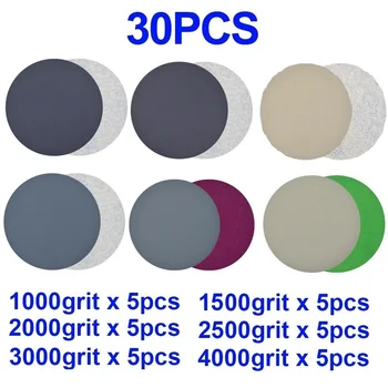 

Universal 30Pcs 3inch Sanding Discs 1000/1500/2000/2500/3000/4000 Grit Wet & Dry Sandpaper Flexibility Accessories