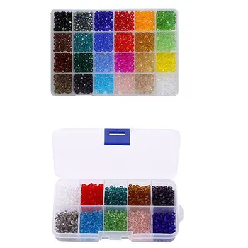

1200 Pieces 24 Colors 6mm Faceted Rondelle Crystal Glass Beads with Hole & 1000Pc 4mm Faceted Bicone Crystal Glass Beads