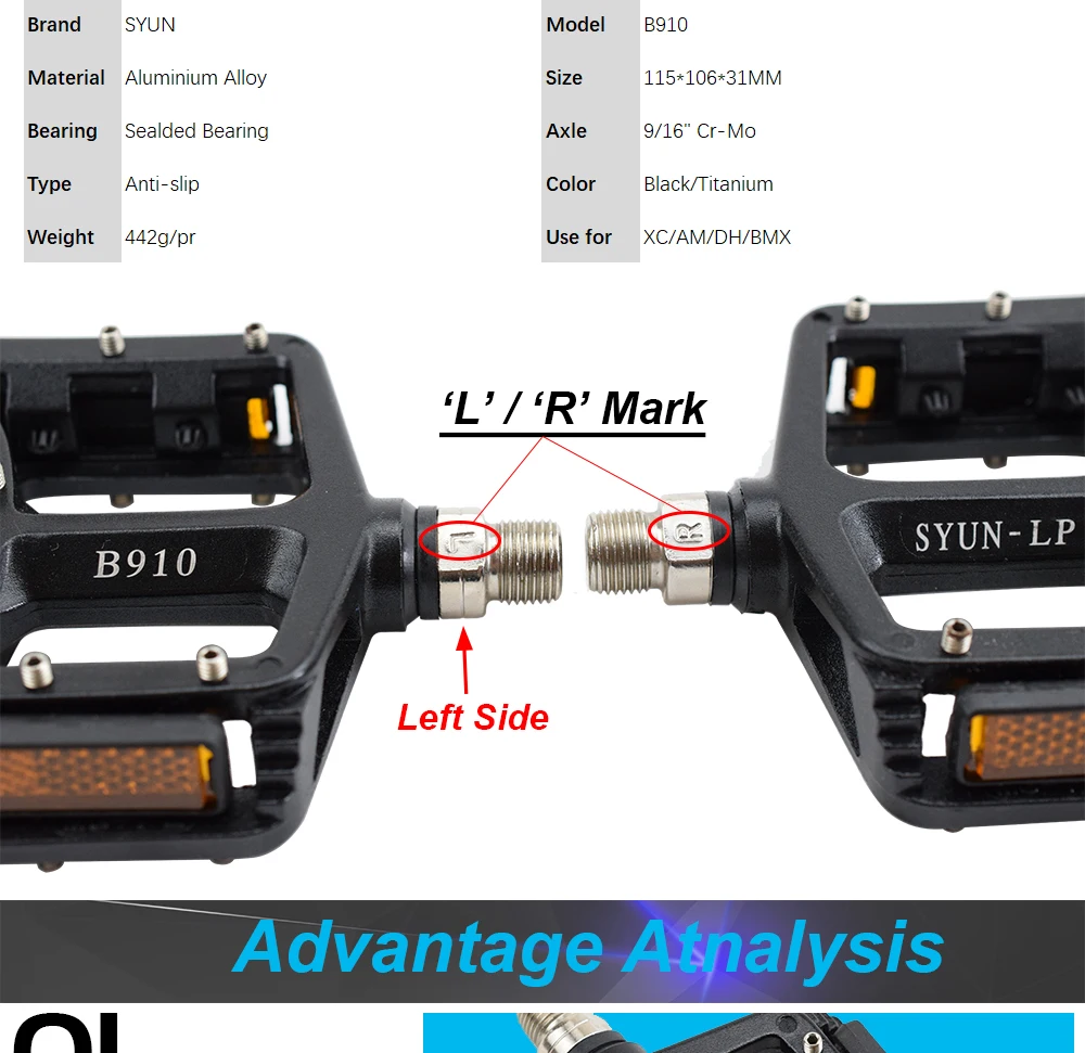 B910 MG1 Anti-Slip Racing MTB Bicycle Pedal Sealed Bearing Cr-Mo Axle Lightweight Aluminum Alloy Mountain Bike Pedals