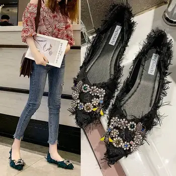 

Shoes Peas Female Flat Bottom 2020 Spring and Summer New Korean Version of the Diamond Tip in Her Soft Bottom Shoes Shoes Woman