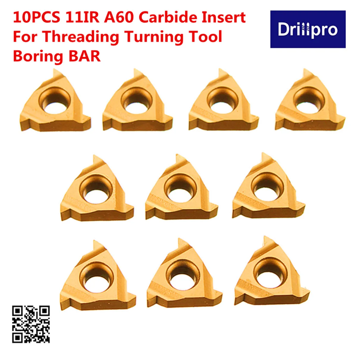 Drillpro 10 шт. 11IR A60 карбидный сплав вставка золотое покрытие для нарезания резьбы токарный инструмент сверлильный Держатель токарный фреза