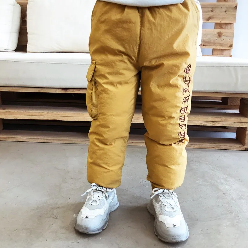 COOTELILI Girl Boy Winter Pants Cotton Padded Thick Warm Trousers Fashion Letter Ski Pants Pocket Children Pants Baby Kid Pants (9)