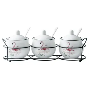 

Ceramic Seasoning Jar Three-piece Kitchen Utensils Seasoning Box Household Salt Seasoning Seasoning Tank Combination Set Send