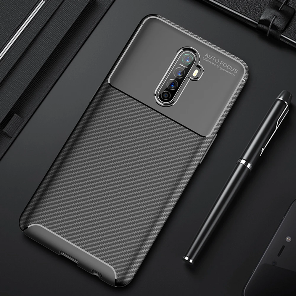 Для Realme X2 Pro чехол роскошный чехол из углеродного волокна полный защитный чехол для телефона для Oppo Realme X 2 Pro Чехол гибкий бампер подходит для корпуса - Цвет: Черный