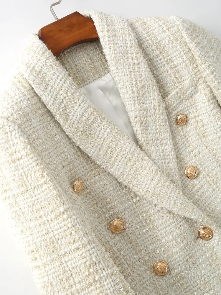 New suit female short paragraph autumn and winter retro tassel pearl buckle weaving ladies rough tweed jacket