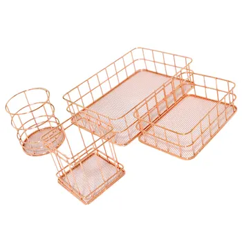 

4pcs Laundry Fruits Container Hollow-carved Storage Baskets Metal Crafts for Kitchen Hotel