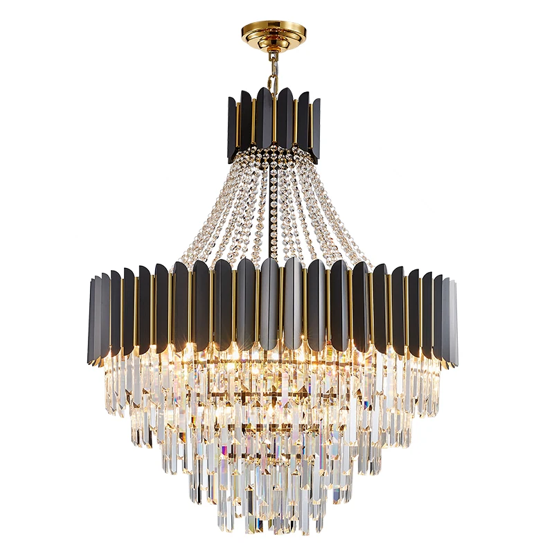

Black modern chandelier lighting for living room luxury round crystal lamp home decoration chain led cristal light fixtures