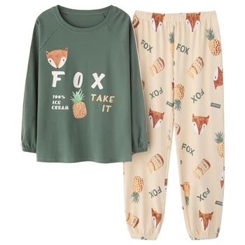 

Women's Pajamas Set Cute Fox Cartoon Sleepwear Women Cotton Long Sleeve Pijama Casual Homewear Pyjamas Wholesale