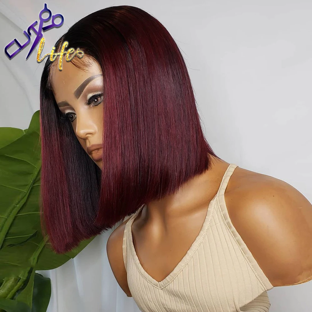 Straight Bob 13X4 Lace Front Wig Human Hair Wigs Cheap 99J Brazlian Remy Hair Wigs With Baby For Women Wig Pre Plucked