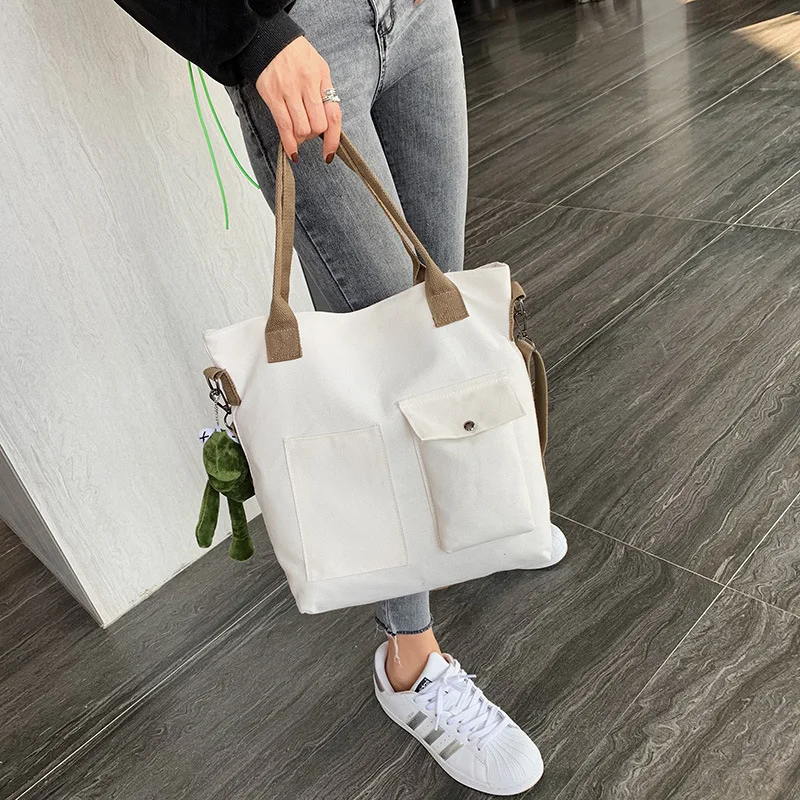 

New Arrival Large Capacity Canvas Handbag 2019 New Style Japanese-style Students Makeup Missed Lessons Shoulder Bag Simple Versa
