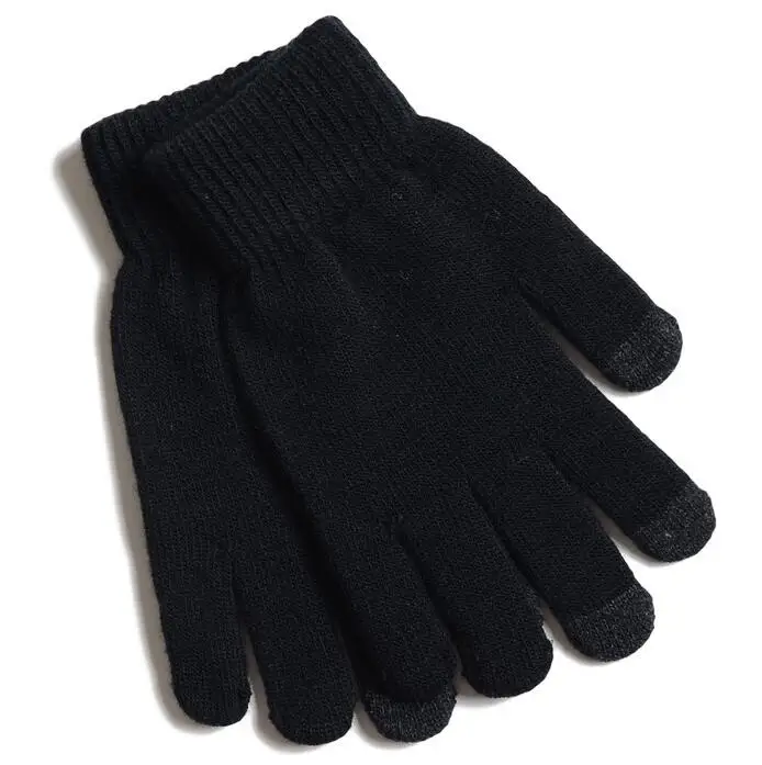 Простые вязаные перчатки с сенсорным экраном мужские зимние теплые шерстяные плюс бархатные Нескользящие велосипедные женские уличные перчатки G57 - Цвет: Black