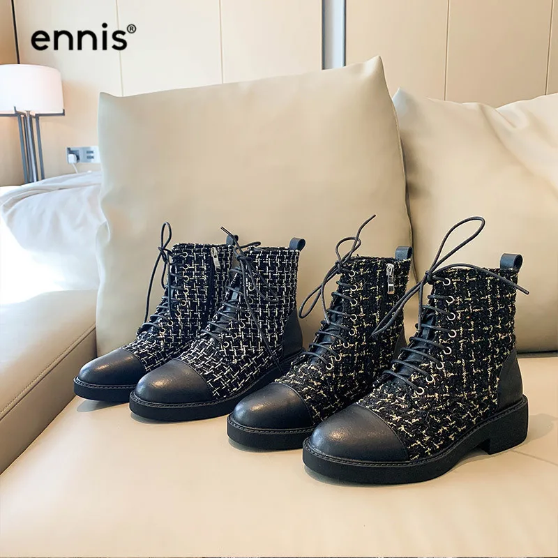ENNIS/Модные Ботинки martin; женские ботильоны из натуральной кожи; черные ботинки на шнуровке; обувь на молнии с круглым носком; сезон осень-зима; Новинка; A9353