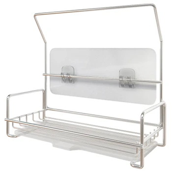 

Kitchen Sink Caddy Organizer with Drain Pan Adhesive and Countertop Dual-Use Sponge Brush Soap Dish Holder