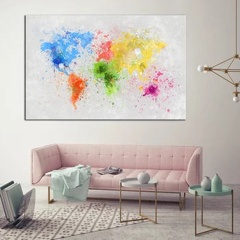 

Colorful World Map Canvas Paintings Large Size Posters and Prints Cuadros Wall Art Pictures for Living Room Home Decor Unframed