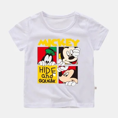 Футболка для маленьких девочек с изображением Диснея; летняя детская футболка с Микки Маусом для мальчиков; одежда для детей; футболка с короткими рукавами и рисунком Микки Мауса; Одежда для мальчиков - Цвет: Белый