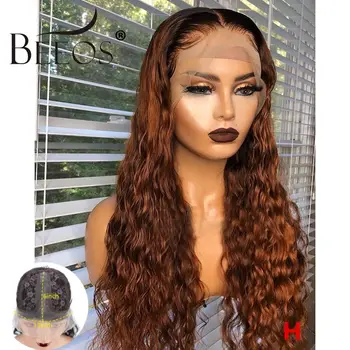 

Beeos Brown Colored Curly Hair 180% T Part Lace Front Human Hair Wig Brazilian Remy Hair Pre Plucked Hair Line Bleached Knots