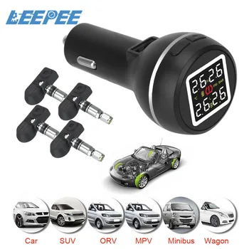 

LEEPEE Save Fuel High Temperature Alarm TPMS Cigarette Lighter Type Car Tire Pressure Monitoring System with 4 Internal Sensors