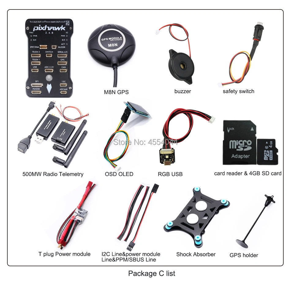 Контроллер полета Pixhawk 2.4.8 PX4 PIX M8N gps 433 МГц/915 МГц 100 мВт/500 МВт радиотелеметрия+ модуль питания Tplug+ OSD OLED+ RGB USB