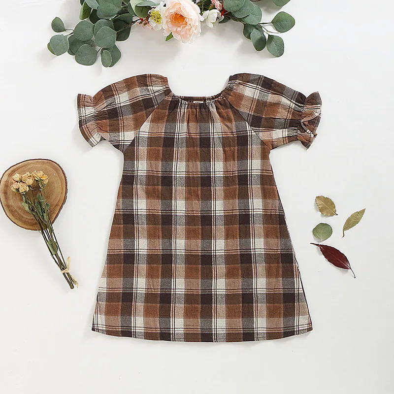 

New Kids Newborn Baby Girls clothes Casual Baby Girls Plaid Print Short Sleeve Dress Kids Toddler Pageant Dresses 1-5 Years