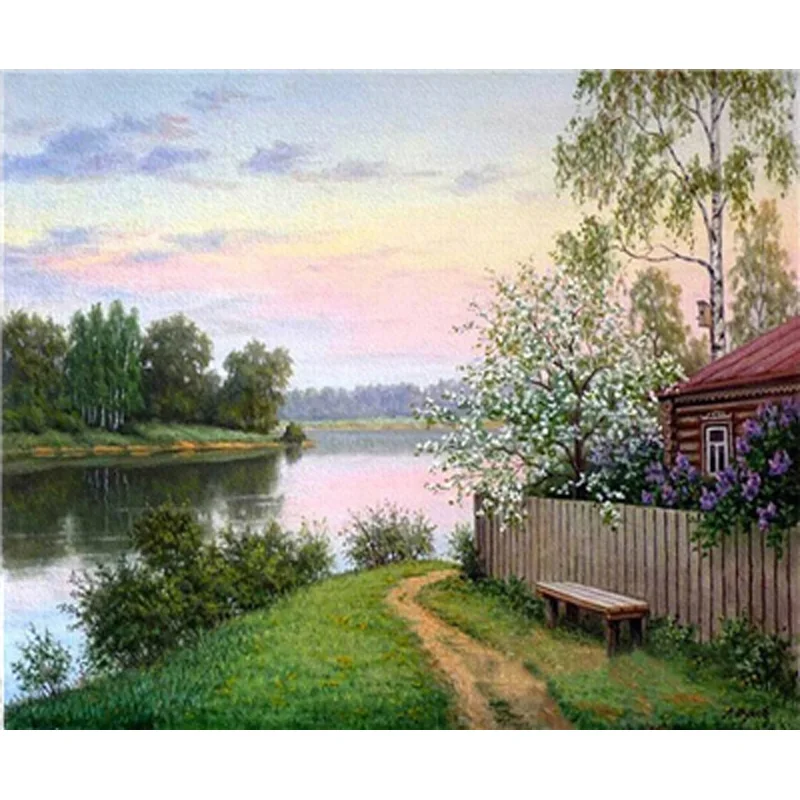 

5D DIY Diamond Embroidary Full Round Drill Mosaic Cross Stitch River Landscape 3D Diamond Painting kit Sticker Home Decor TY366