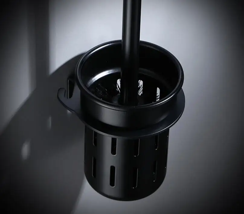 Description Picture 6 of itemSpace Aluminum Matt Black Toilet Brush Holder Matt Black Drain Cup Set Hotel / Home Bathroom Toilet Brush Hardware Pendant
