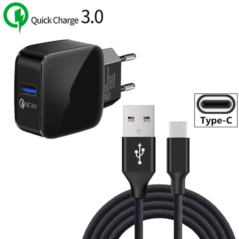 For Sony Xperia XZ Premium XZs XA2 Ultra XA1 L1 L2 ZUK Z1 Z2 Pro Phone QC 3.0 USB EU Fast Charger Type c usb charger Nylon Cable | Мобильные