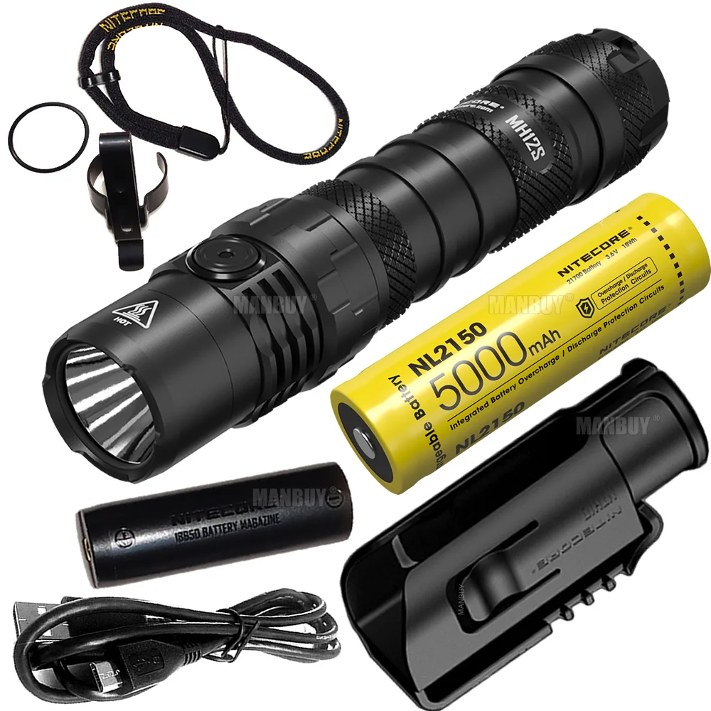 With battery NITECORE MH12S 1800 Lumen USB-C Rechargeable Flashlight 