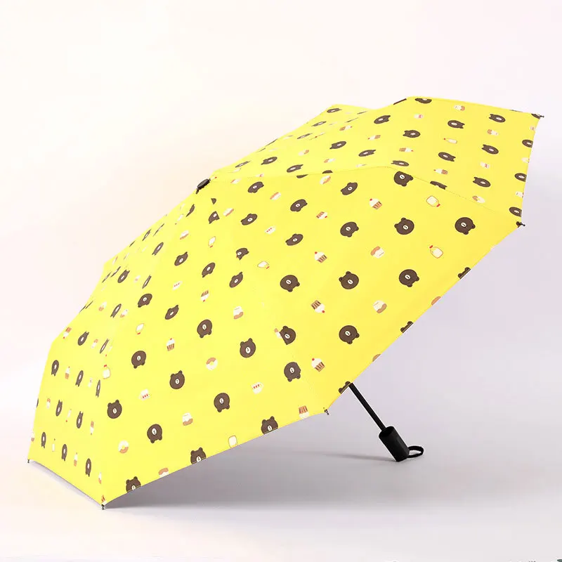 Lady Sunshade Umbrella Man Women Rain Folding Umbrella Black Coating Anti-UV Three-folding Outdoor Portable Travel Umbrellas - Цвет: 05