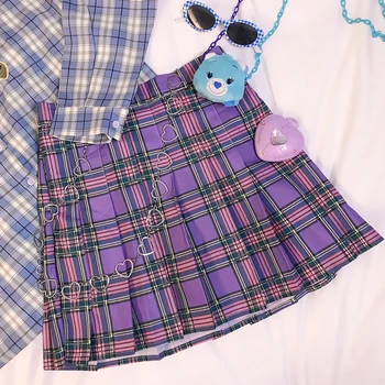 

Summer Japanese Harajuku JK Uniform Purple Plaid Short Skirt Teen Girls Student Sweet High Waist Pleated Skirt College style
