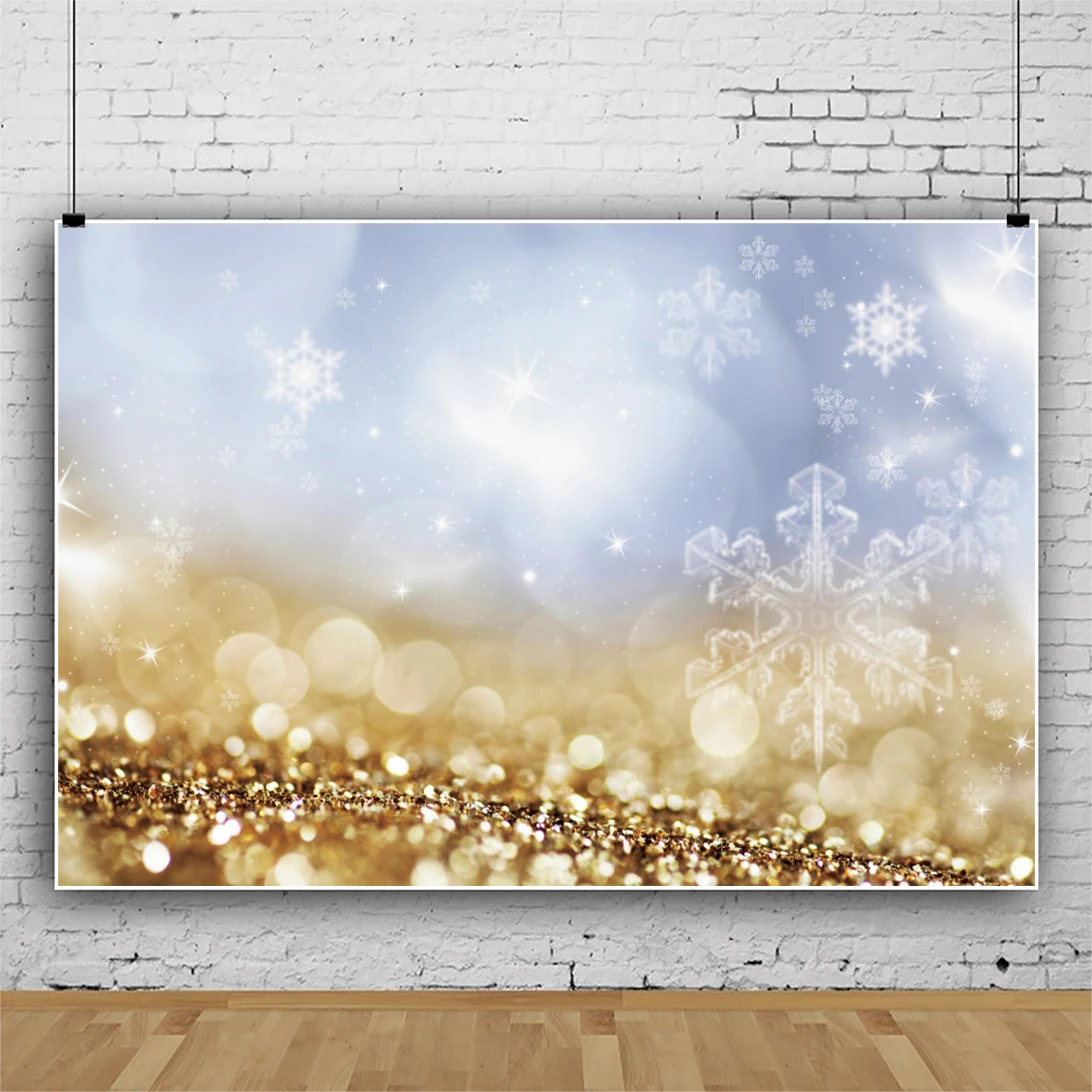 

Laeacco Light Bokeh Polka Dots Photo Backdrops Winter Snowflake Gold Glitters Shiny Light Newborn Child Photographic Backgrounds