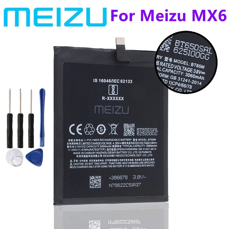 MEIZU New Original BT65 BT65M Li-ion Battery ForMEIZU MX6 3060mah Mobile Phone replacement with Repair Tools | Мобильные телефоны и
