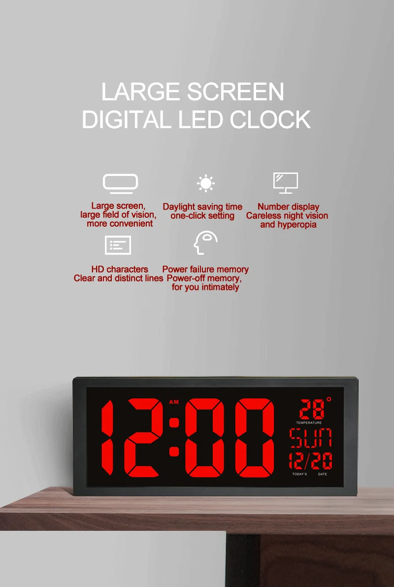 Electronic Wall Clock Large LED Screen Clocks With Calendar Thermometer Week Electronic Digital Wall/Desk Clock Of Home Decorate