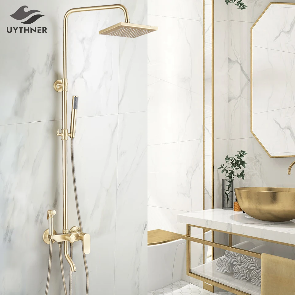 Матовый Золотой смеситель для душа дождевой ванны с ручной душевой лейкой воды