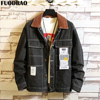 

FUODRAO Fashion Denim Jacket Men Hip Hop Jaqueta Masculina Streetwear Bomber Jacket Autumn Multi-pocket Jeans Jacket 5XL J152